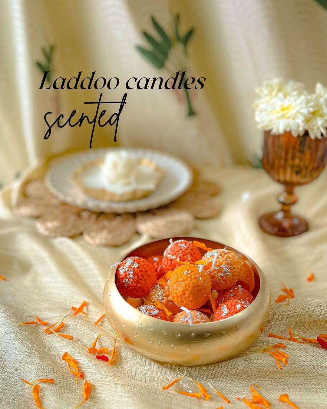 Decorative Ladoo Scented Candle for Home Decor, Traditional Indian Style, (Pack of 2) (Yellow)
