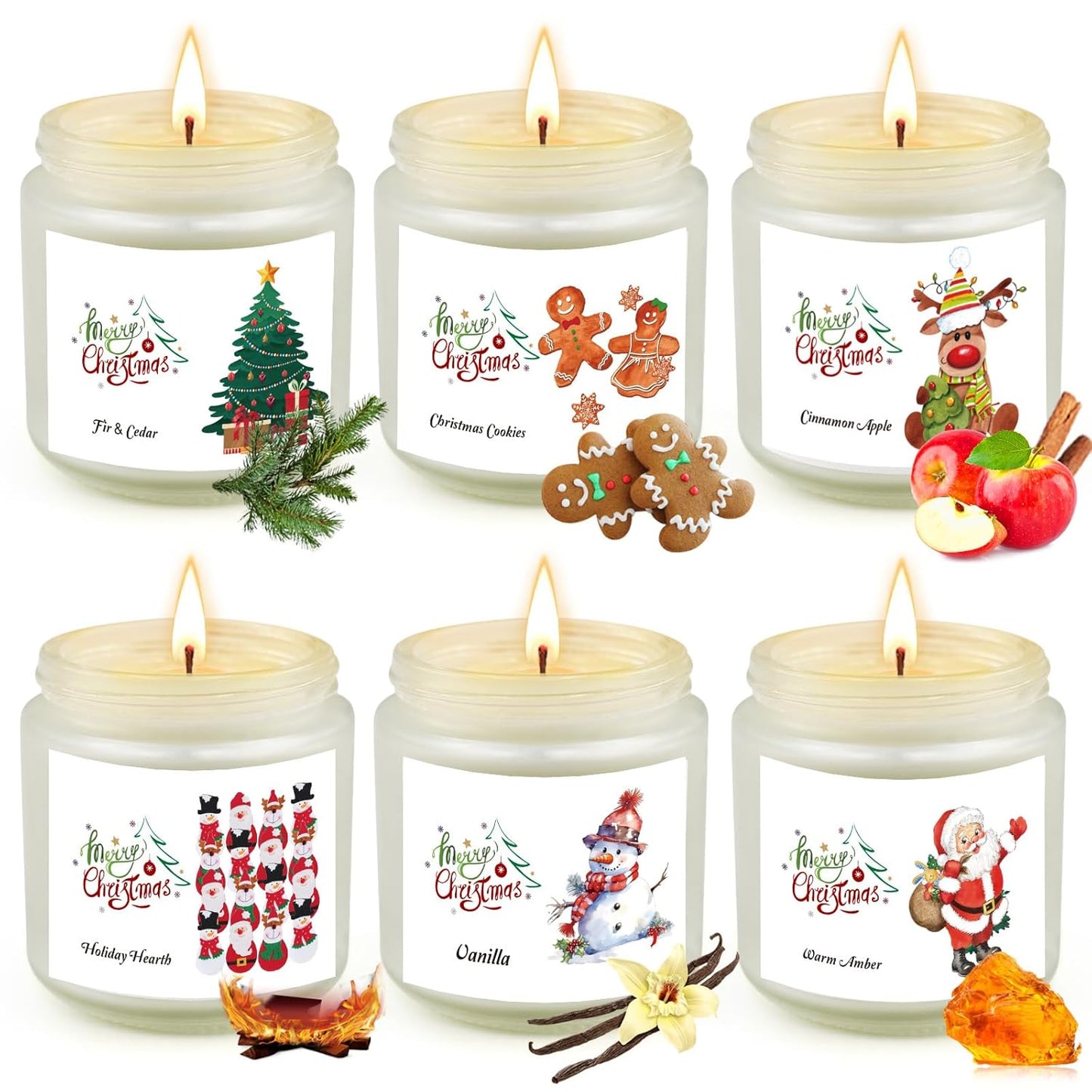 6 Pack Holiday Soy Wax Scented Candles | Christmas Jar Candle Gift Set