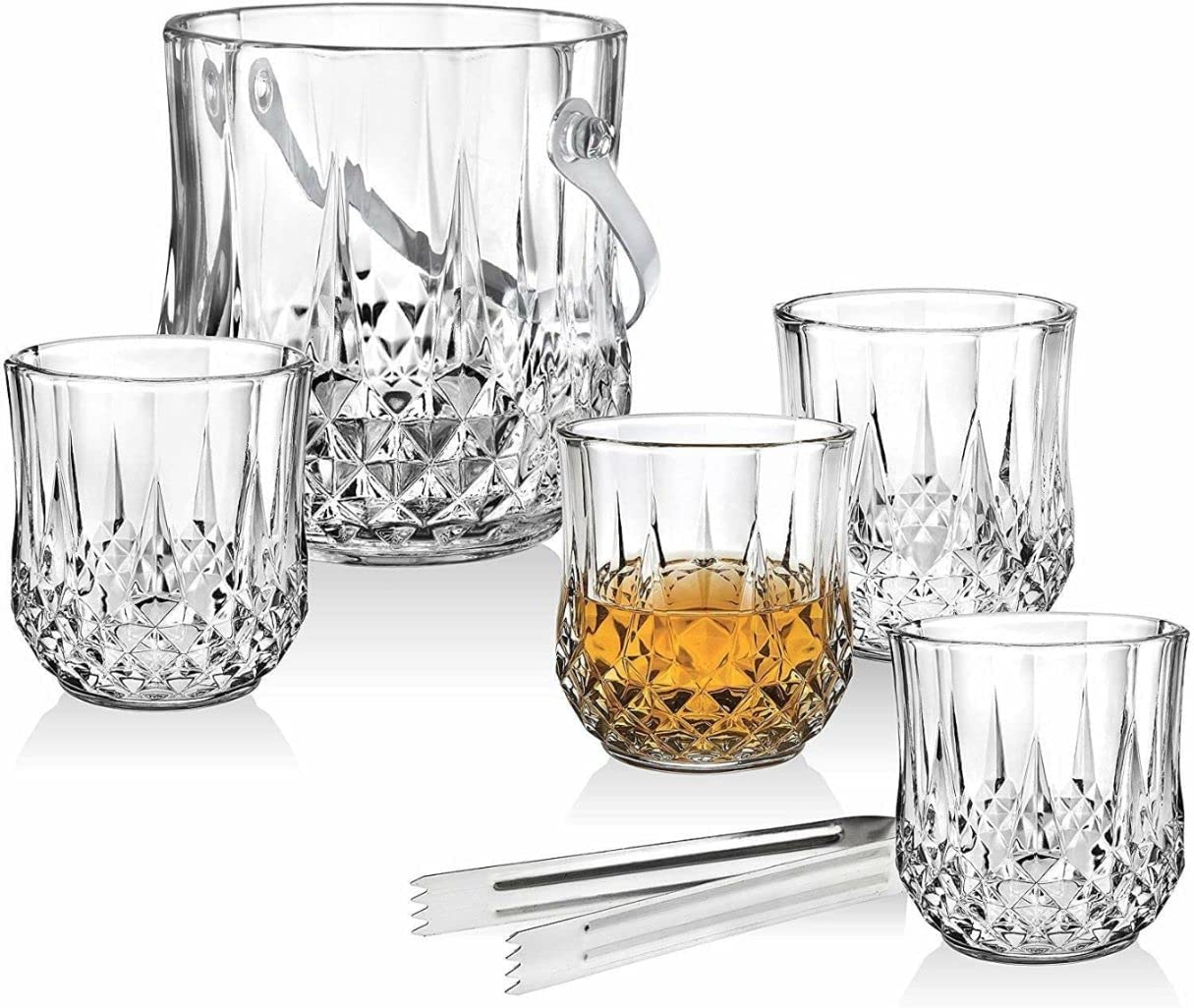 Long Champ Glass Ice Bucket with Whiskey Glasses