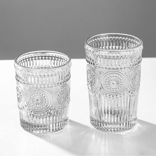 Embossed Designed Romantic Premium Tumbler Water Glasses Perfect for Drinking Whiskey,Juice,Beverages, Beer,Cocktail