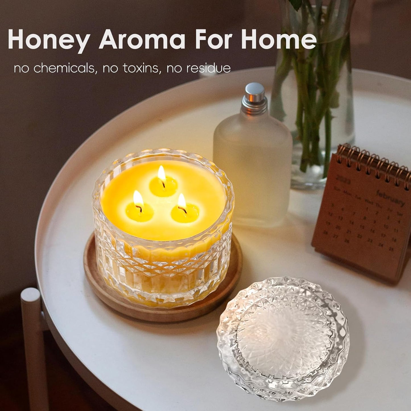 Jar Candles for Home Scented, 3 Wick Honey Scented Candle, 7.05oz Natural Beeswax Candles in Glass, 100% Organic Wax Jar Candle for Gift, Home Decor, Living Room, Bedroom, Over 25H Burn Time