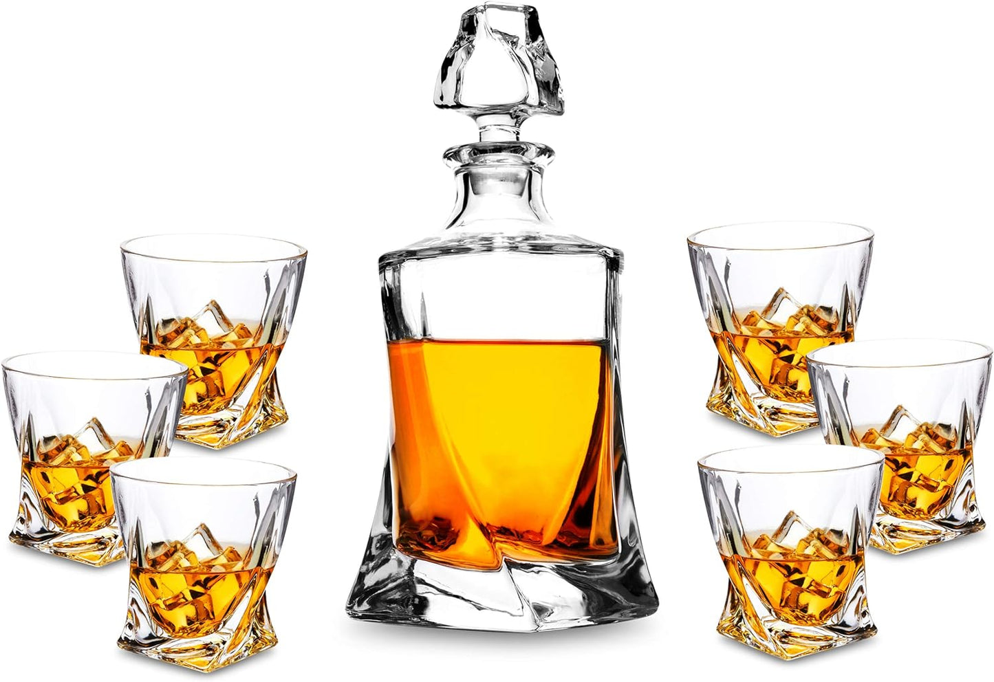 Whiskey Decanter Set, Premium Crystal Liquor Decanter with 6 Old Fashioned Glasses for Cocktail Scotch Bourbon Irish Whisky Alcohol, Unique Men Gifts for Christmas New Year