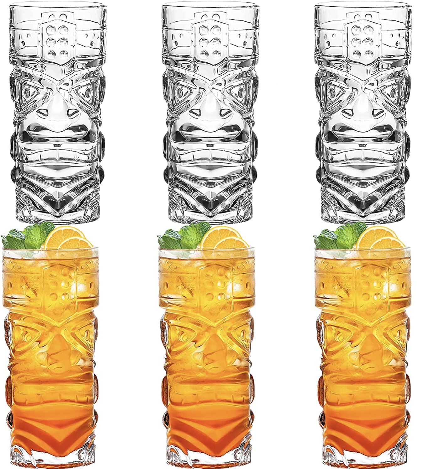 Cocktail Glasses Hawaiian Style Tiki Mugs- 410 ml. | Ideal for Drinking Cocktail, Beverages, Alcohol, Water, Juice, Etc. (Pack of 6)