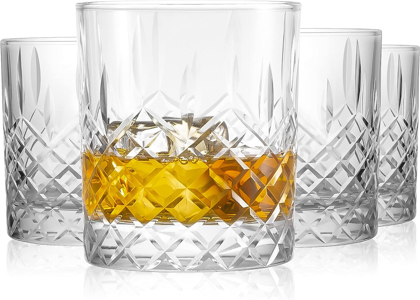 Premium Hand Cut Whiskey Glasses (13 OZ, Set of 4) - Handmade Double Old Fashioned Scotch Glasses - Gift for Bourbon Lovers - Style Glassware for Rum - 4 Rocks glasses in Gift Box