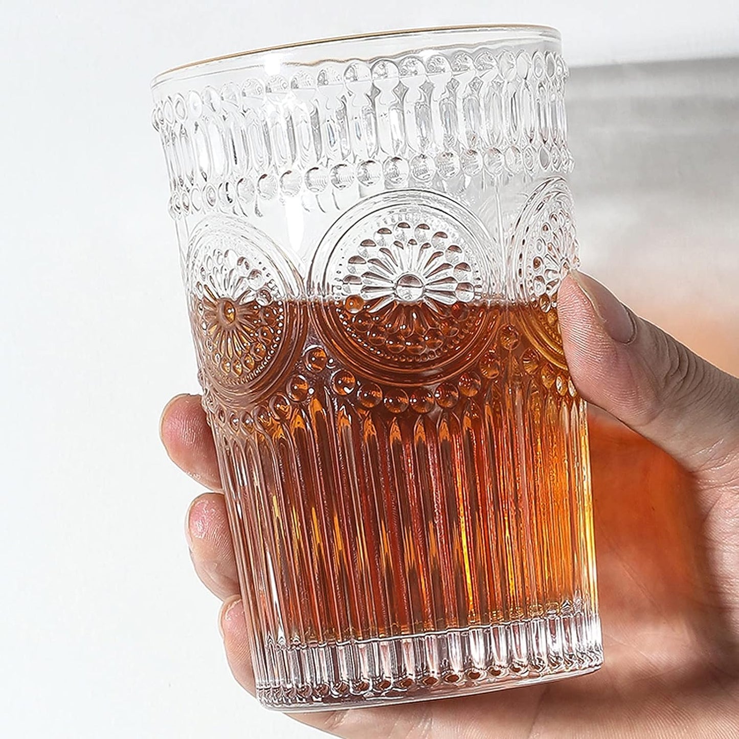 Embossed Designed Romantic Premium Tumbler Water Glasses Perfect for Drinking Whiskey,Juice,Beverages, Beer,Cocktail