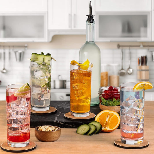 Set of 6 Premium Glassware - Aesthetic Drinking Glasses, Crystal and Cocktail Glass for Home and Kitchen, Perfect for Parties and Serving Water, Juice, and Soft Drinks | Includes 295ml Tall Glasses for Water and Juice, Mojito, Gin, and Highball Glasses