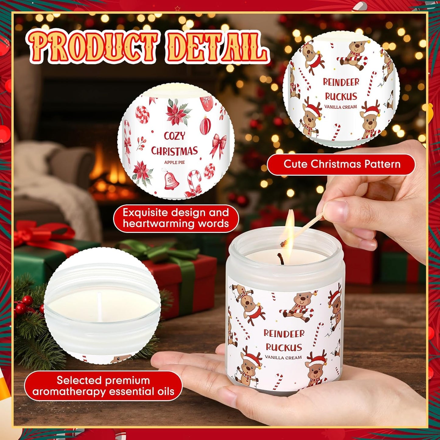 Festive Soy Wax Candle Set of 4 | 7oz Christmas Fragrance Candles for Home & Gifting