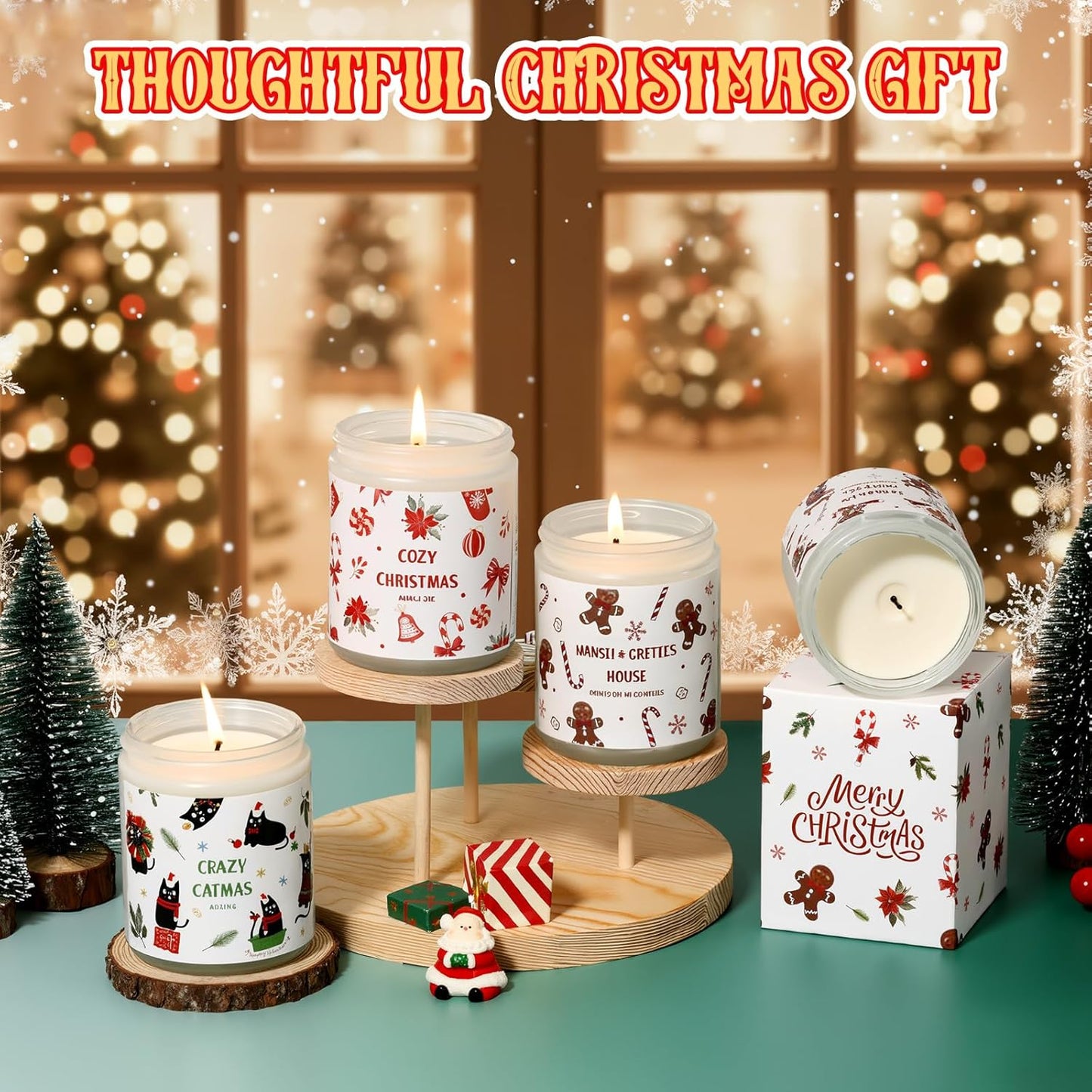Festive Soy Wax Candle Set of 4 | 7oz Christmas Fragrance Candles for Home & Gifting