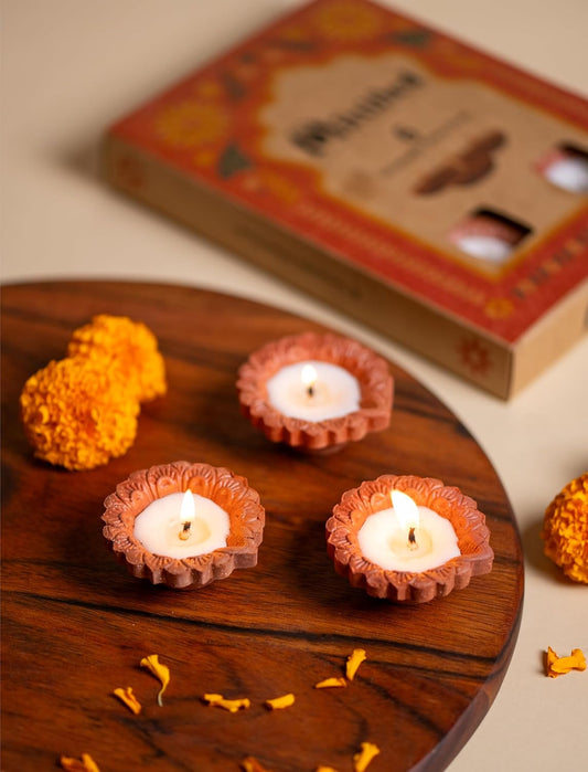 Mitti Glow Buddies |Wax Diya Candle | Unscented | Smokeless | No Residue | 2 Hours Burn Time