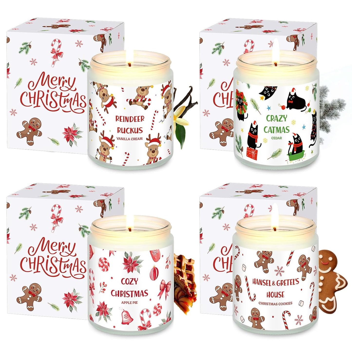 Festive Soy Wax Candle Set of 4 | 7oz Christmas Fragrance Candles for Home & Gifting