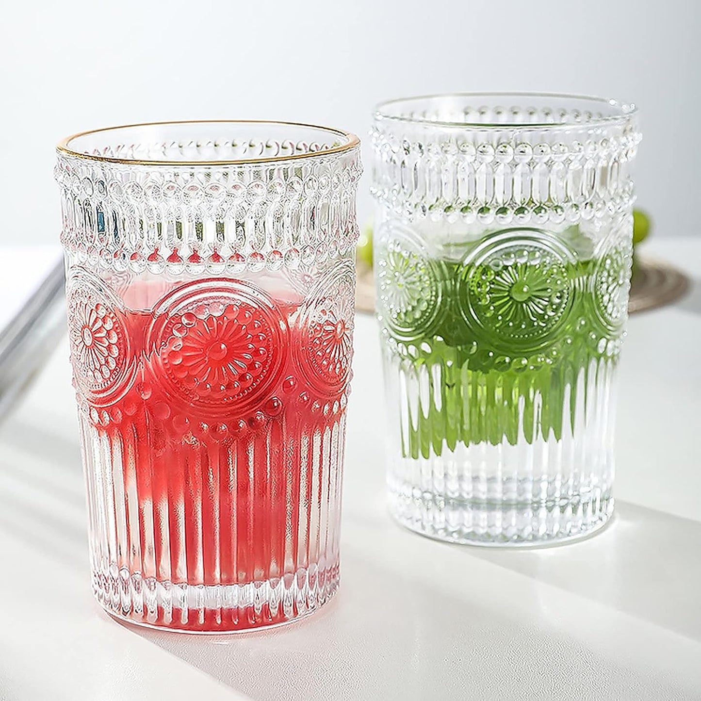 Embossed Designed Romantic Premium Tumbler Water Glasses Perfect for Drinking Whiskey,Juice,Beverages, Beer,Cocktail