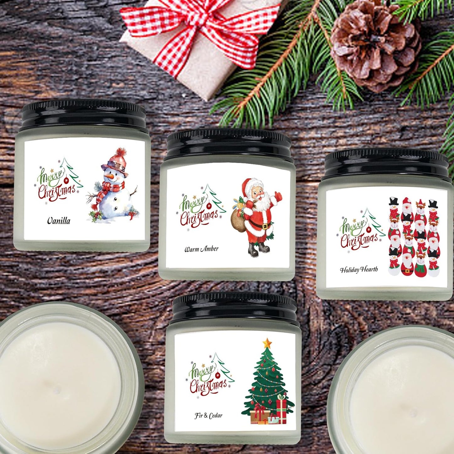 6 Pack Holiday Soy Wax Scented Candles | Christmas Jar Candle Gift Set