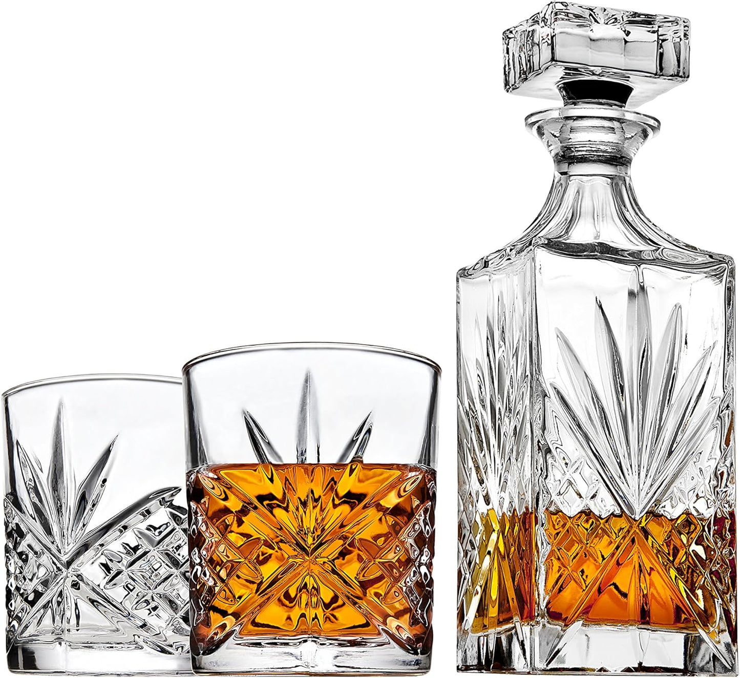 Whiskey Decanter Set with 2 Old Fashioned Whisky Glasses for Liquor Scotch Bourbon or Wine - Irish Cut