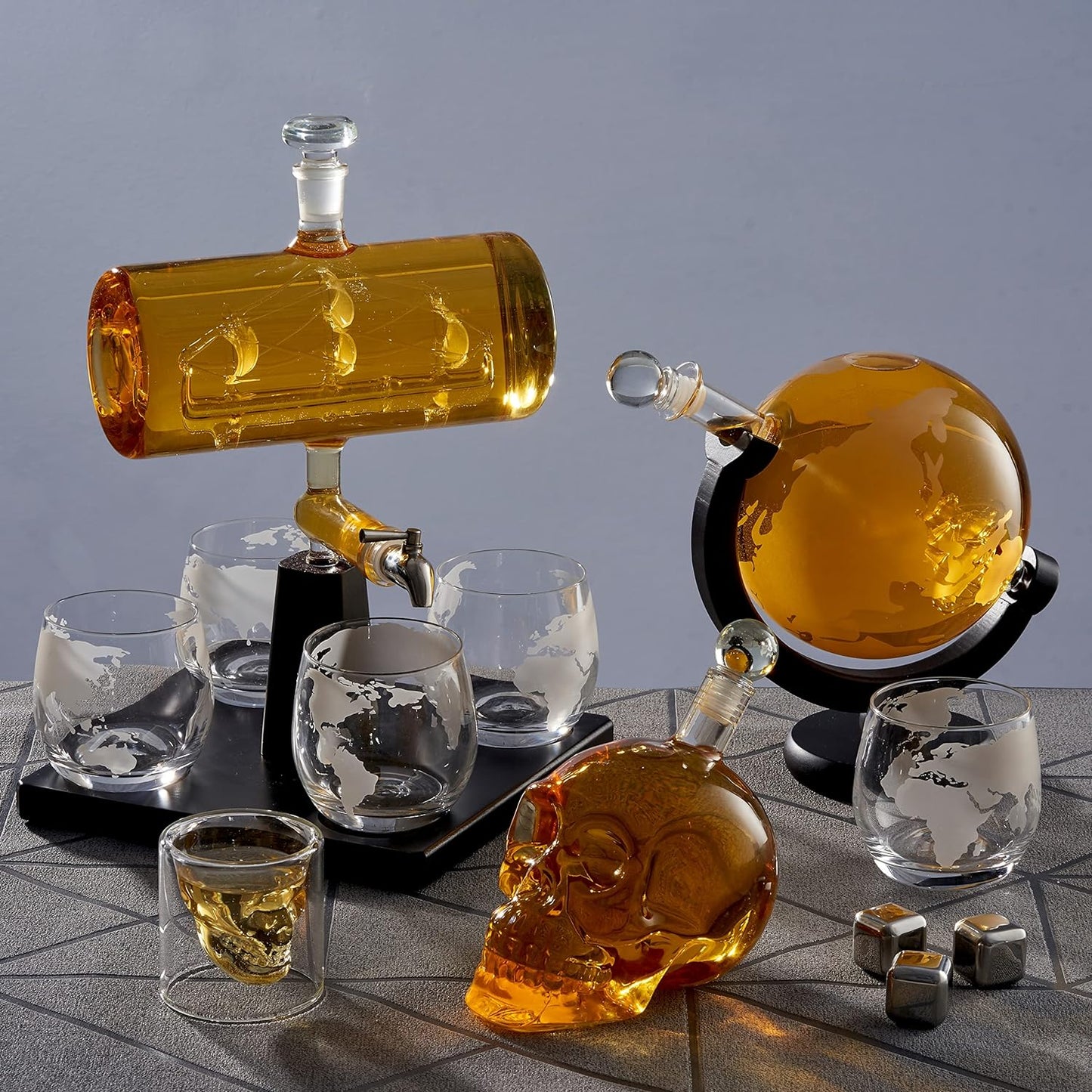 Skull Decanter Set with 3 Unique Skull Glasses - Skull Bottle Decanters for Alcohol, Whiskey Decanter Sets for Men, Tequila Decanter, Vodka Decanter, Valentines Gift for Him