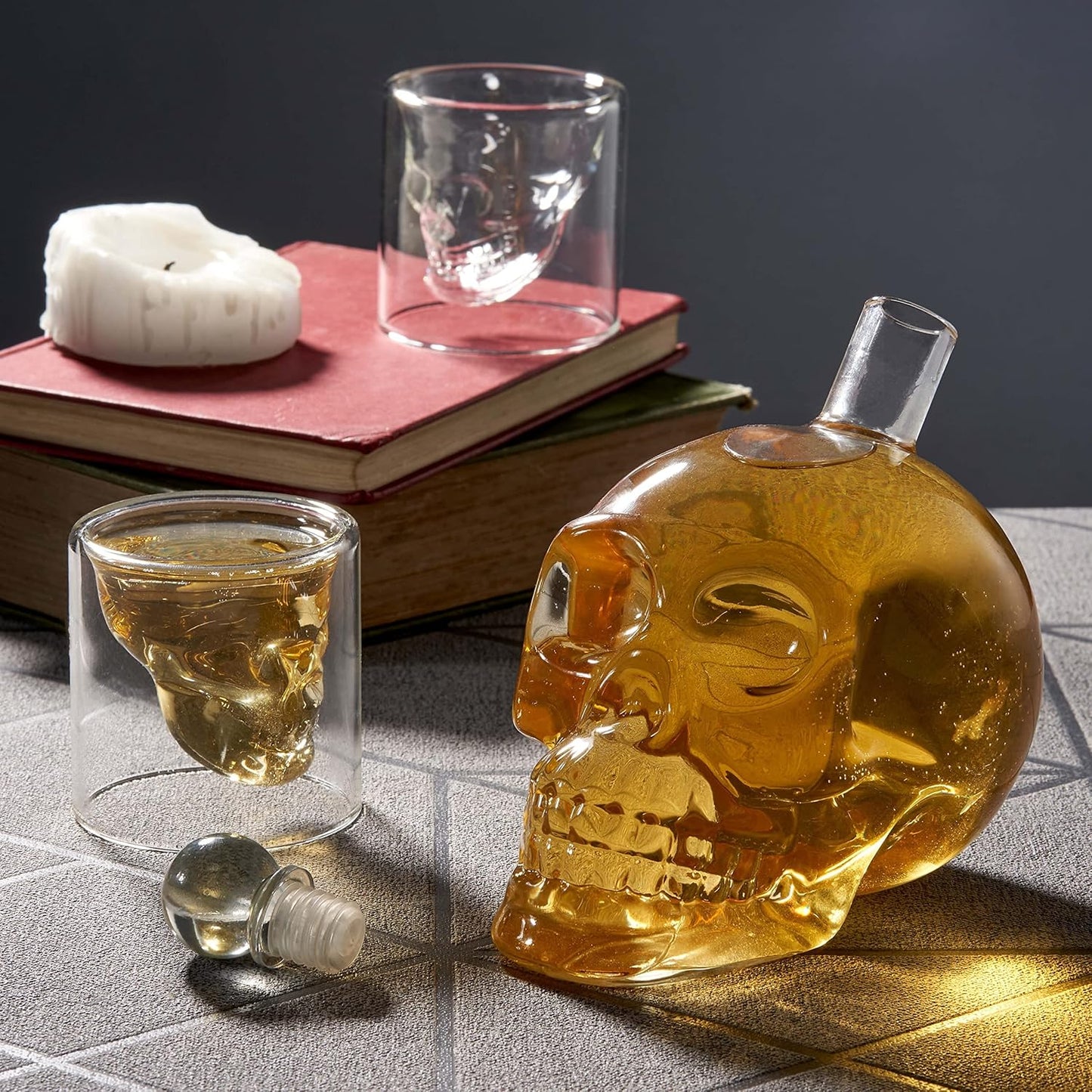 Skull Decanter Set with 3 Unique Skull Glasses - Skull Bottle Decanters for Alcohol, Whiskey Decanter Sets for Men, Tequila Decanter, Vodka Decanter, Valentines Gift for Him