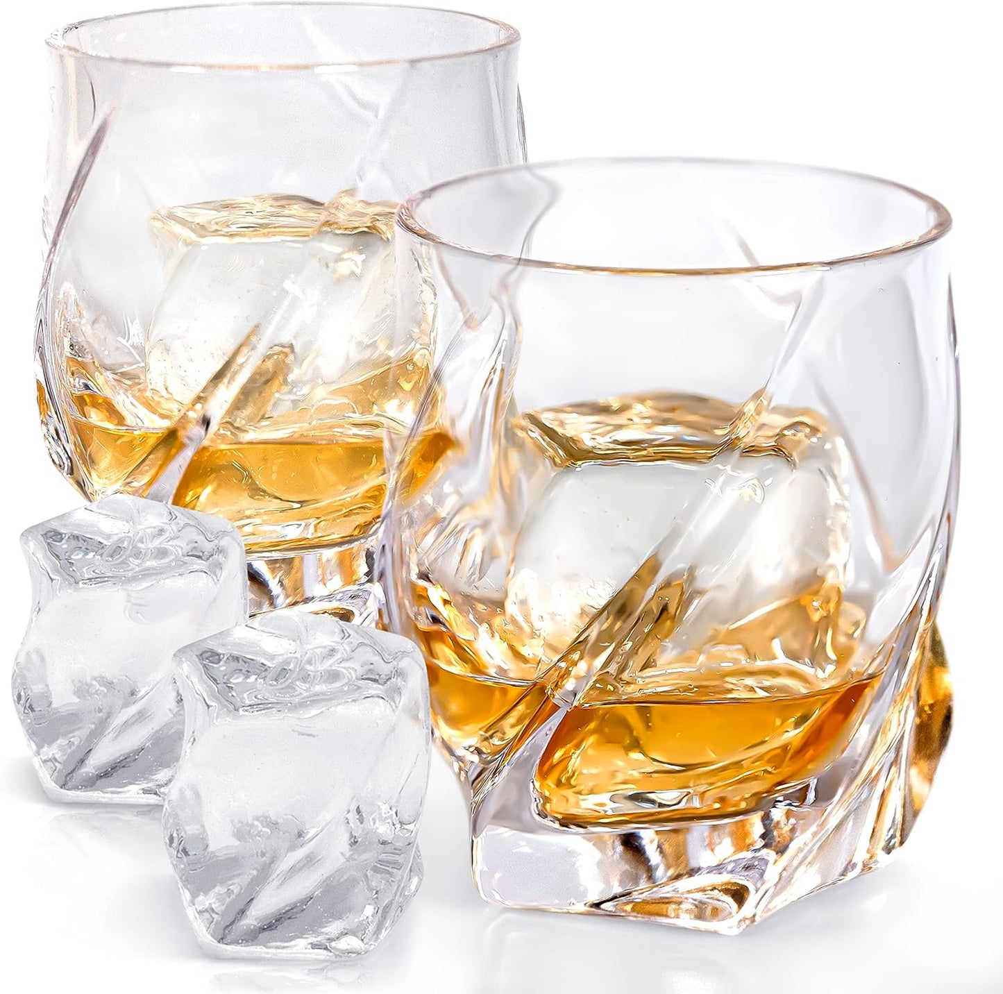 Glass Vride Heavy Tumbler – Elevate your Drinking Experience with our Whiskey Set of 2 Hand Blown, Double Wall Glass Tumbler (9.5oz) with Ice Mold Tray - Whiskey Glasses for Men