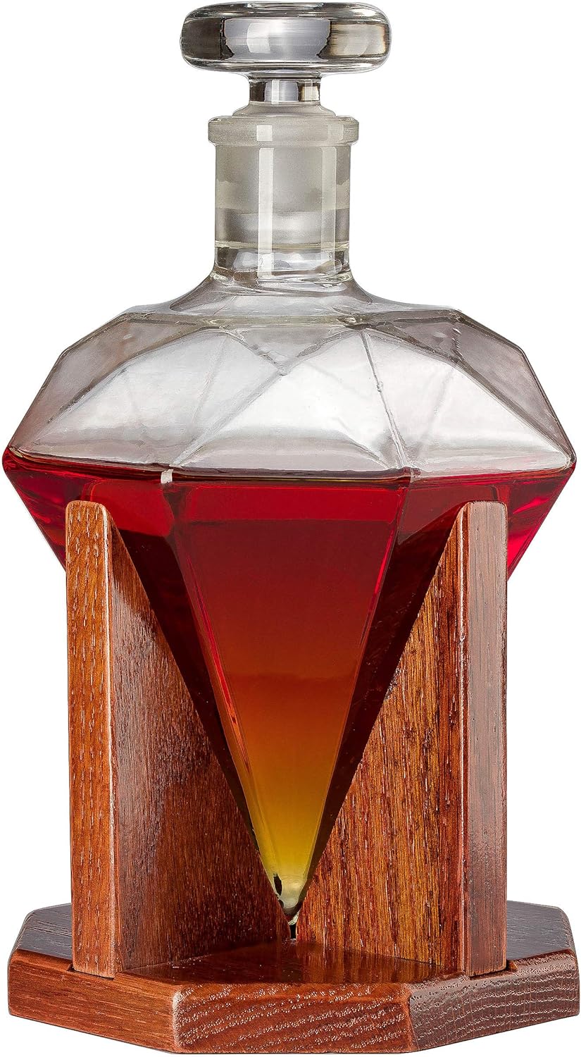 Diamond Decanter For Whiskey, Liquor, Scotch, Rum, Bourbon, Vodka, Tequila Decanter, The Wine Savant 750ml - Gifts For Men & Women Clear