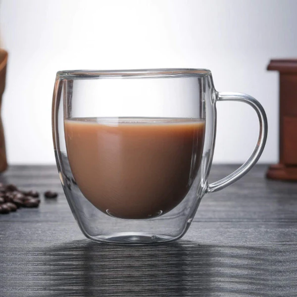 Heat Resistant Double Wall Glass Coffee Mugs , 350 ml , Transparent