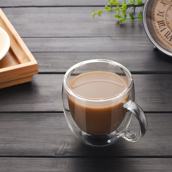 Heat Resistant Double Wall Glass Coffee Mugs , 350 ml , Transparent