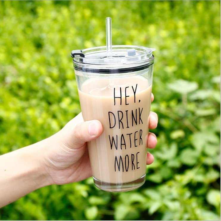 Glass Cup with Lid and Straw