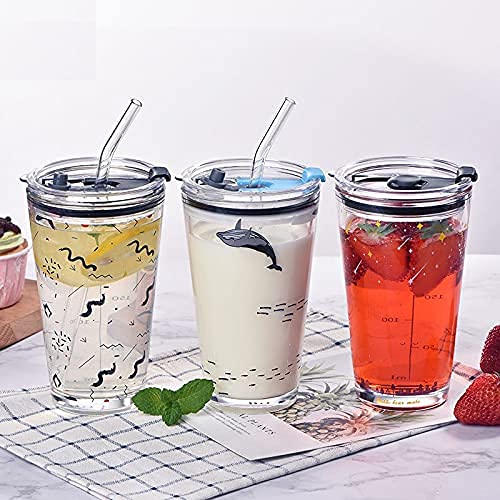 Glass Cup with Lid and Straw