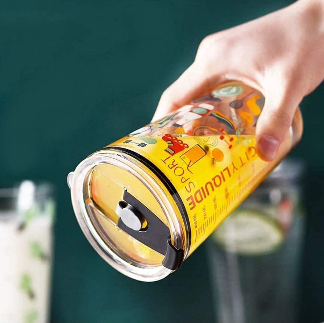 Glass Cup with Lid and Straw