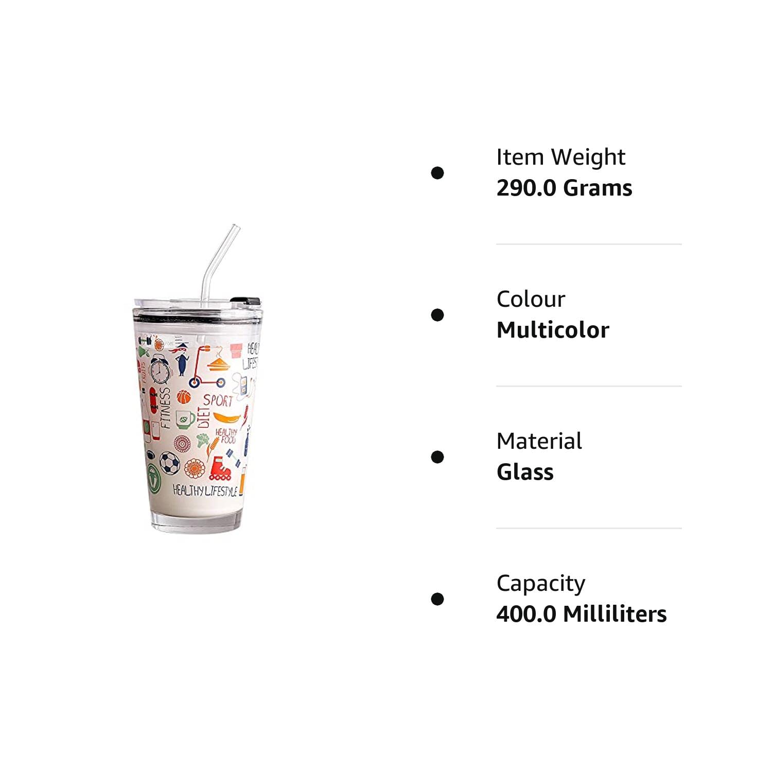 Glass Cup with Lid and Straw