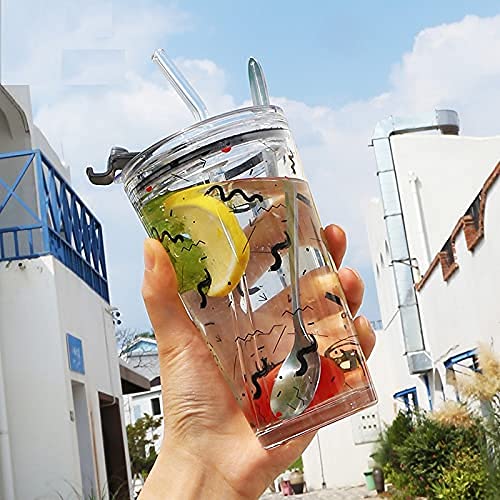 Glass Cup with Lid and Straw
