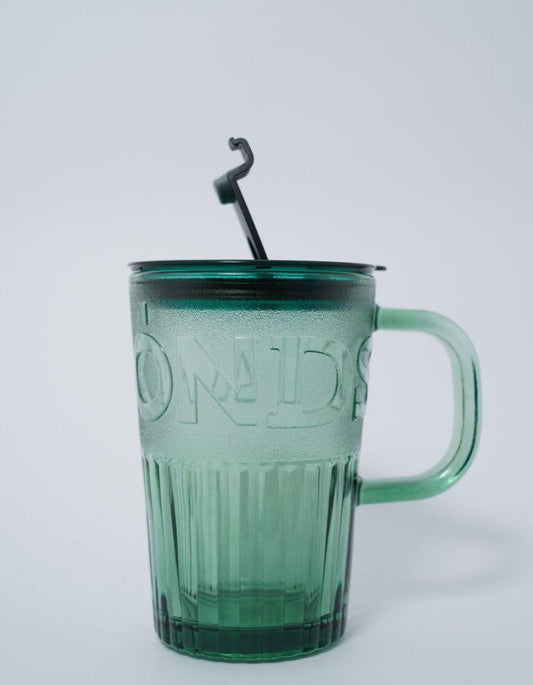 Green Glass Big Sipper With Glass Straw