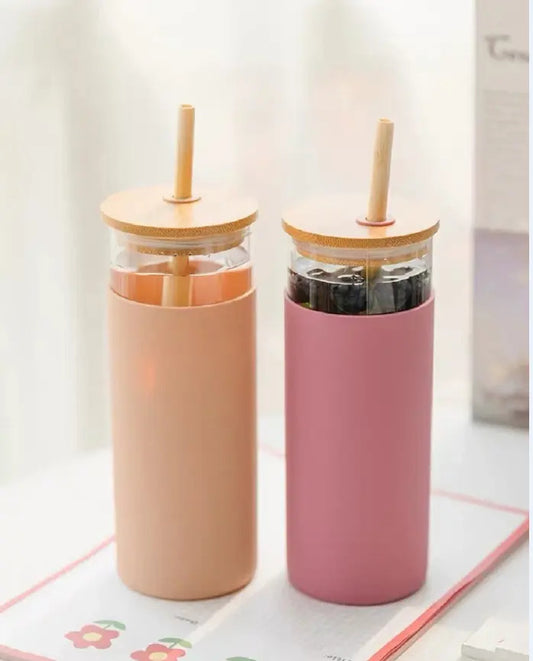 Glass travel bottle with straw 1pc