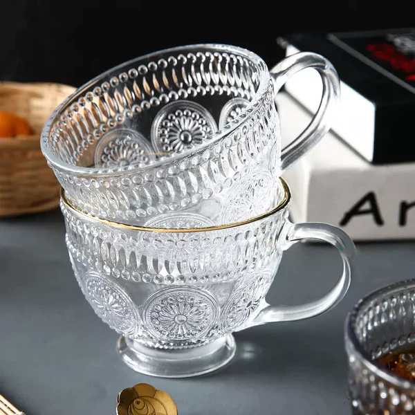 Sunflower Embossed Breakfast Glass Cup