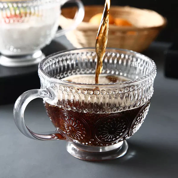 Sunflower Embossed Breakfast Glass Cup