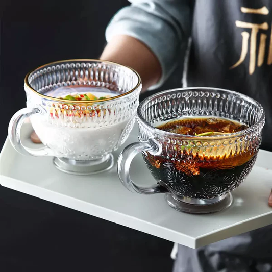 Sunflower Embossed Breakfast Glass Cup