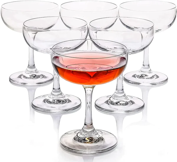 Champagne Coupes Wine Cocktail Crystal Clear Glasses, Cocktail Glass,Steam Less Wine Glass Set of 6 Champagne Flute Crystal Mocktail Martini Wine Whiskey