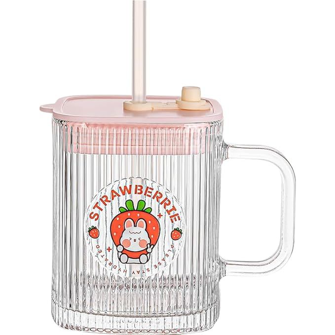Sipper Mug Lining Handle Square – Unique Design Transparent Can Shape Glass Tumbler with Straw, Lid, for Ice Juice, Milk, Coffee, Green Tea, Latte, Cocoa, and Chocolate