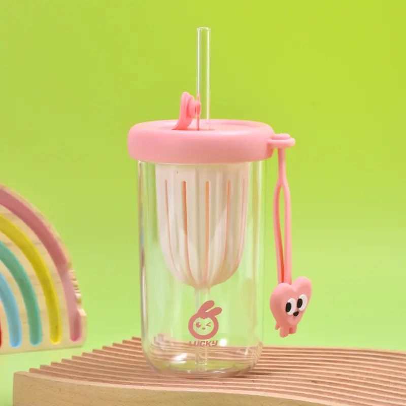 Glass Tumbler with Fruit Infuser Lid and Straw Reusable Boba Cup for Smoothies, Iced Coffee - Leak-Proof Sipper
