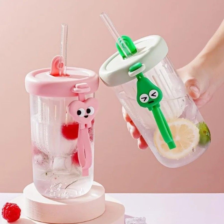 Glass Tumbler with Fruit Infuser Lid and Straw Reusable Boba Cup for Smoothies, Iced Coffee - Leak-Proof Sipper