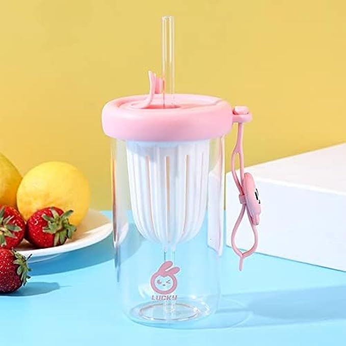 Glass Tumbler with Fruit Infuser Lid and Straw Reusable Boba Cup for Smoothies, Iced Coffee - Leak-Proof Sipper