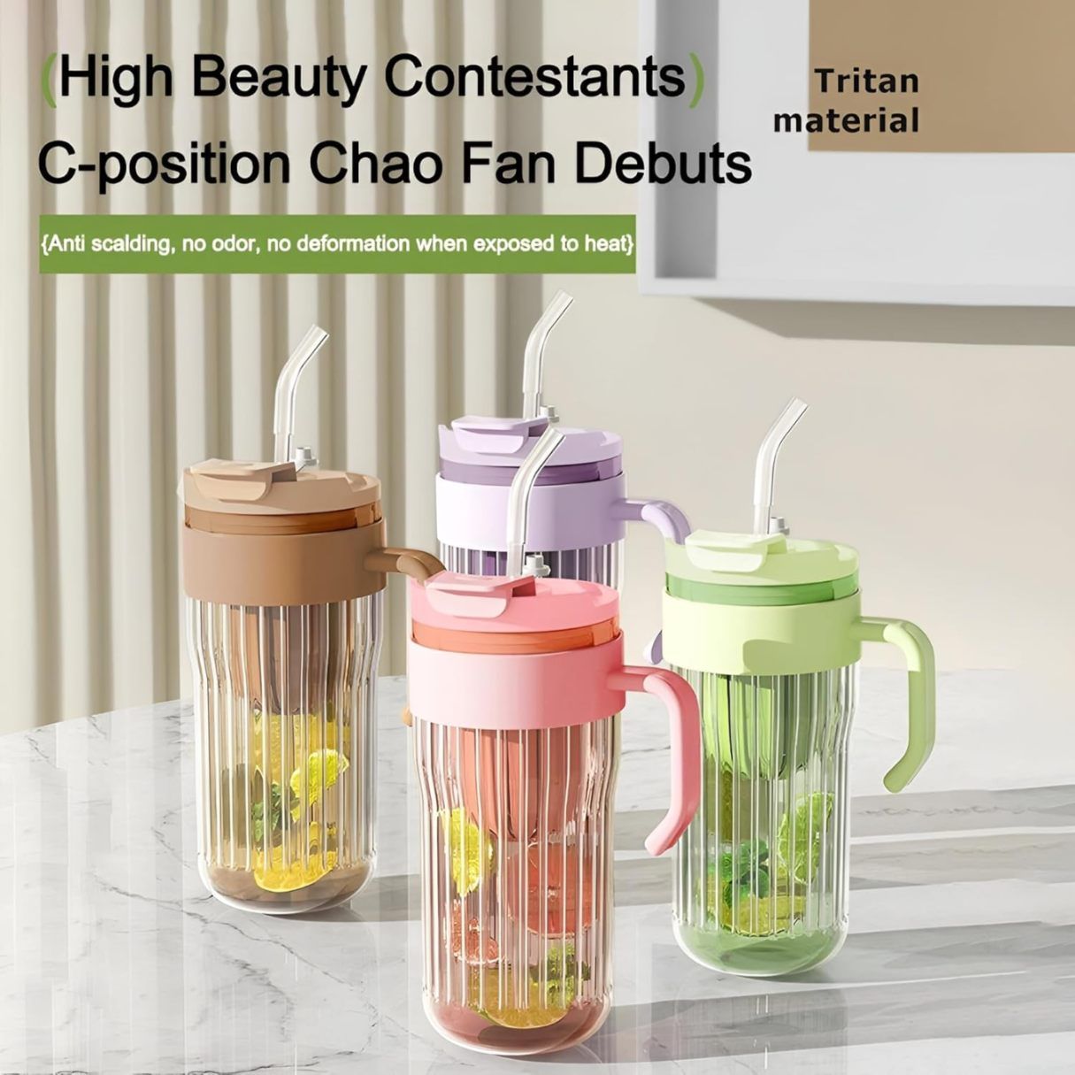 Glass Cup with Tea Infuser lid and Straw Glasses 500ml Drink Tumblers Juice Coffee Mug with Handle