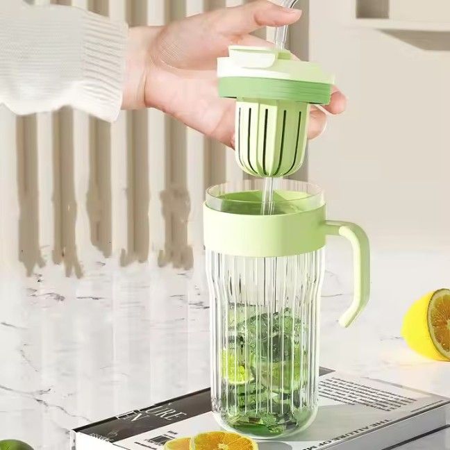 Glass Cup with Tea Infuser lid and Straw Glasses 500ml Drink Tumblers Juice Coffee Mug with Handle