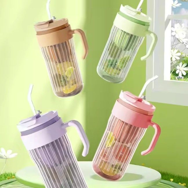 Glass Cup with Tea Infuser lid and Straw Glasses 500ml Drink Tumblers Juice Coffee Mug with Handle