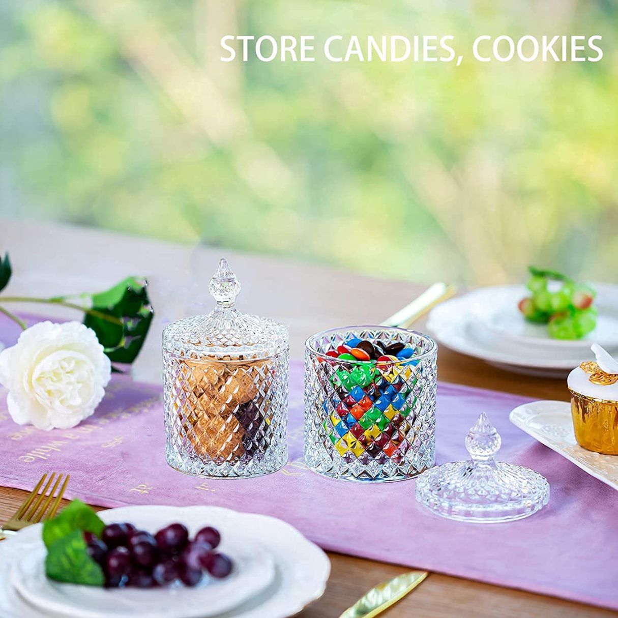 Crystal Diamond Faceted Glass Jar – Elegant Decorative Storage Jar with Lid for Jewelry, Candy, Spices & More | Stylish Crystal Cut Design for Home Décor