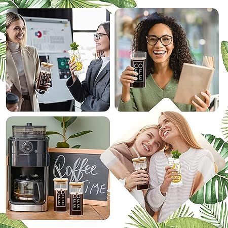 Borosilicate Glass Tumblers and Mason Jars with Bamboo Lids and Glass Straws for Cold Drinks