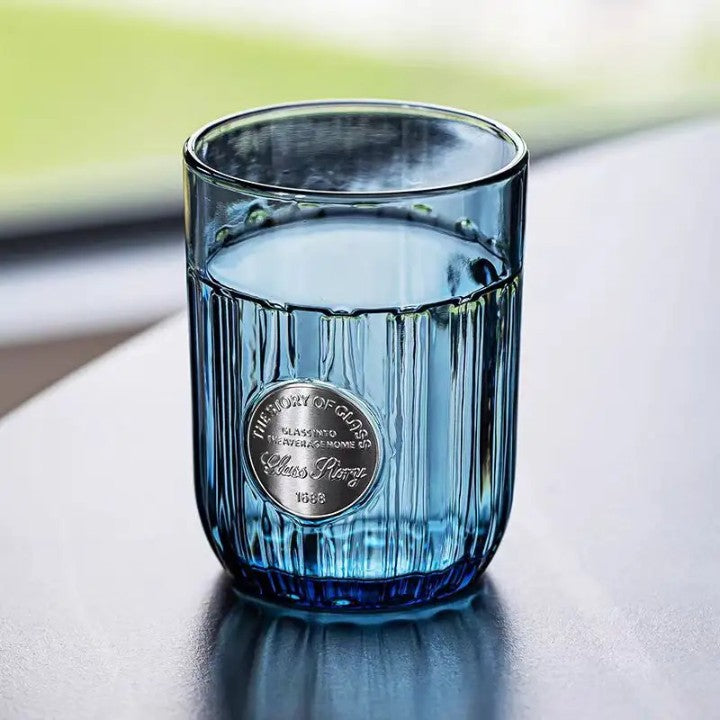 Glass Sipper Dark Blue Cola Cup with Lid & Straw Coffee, Juice, Tea, Cocktail Mug for Home, Office & Travel 350 ML