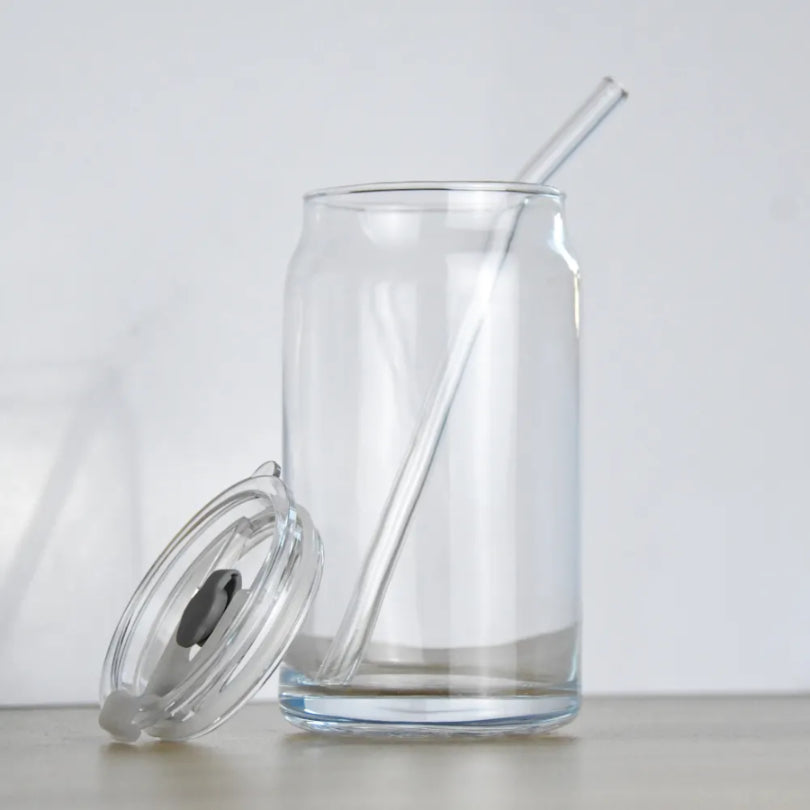 Soda Can Glass Sipper Cup Mug for Kids Fruit Jucie Milk Sipper Tumbler with Lid and Starw -Pack of 1-540ml- Green Tea and Mojito Coffee Can with Starw