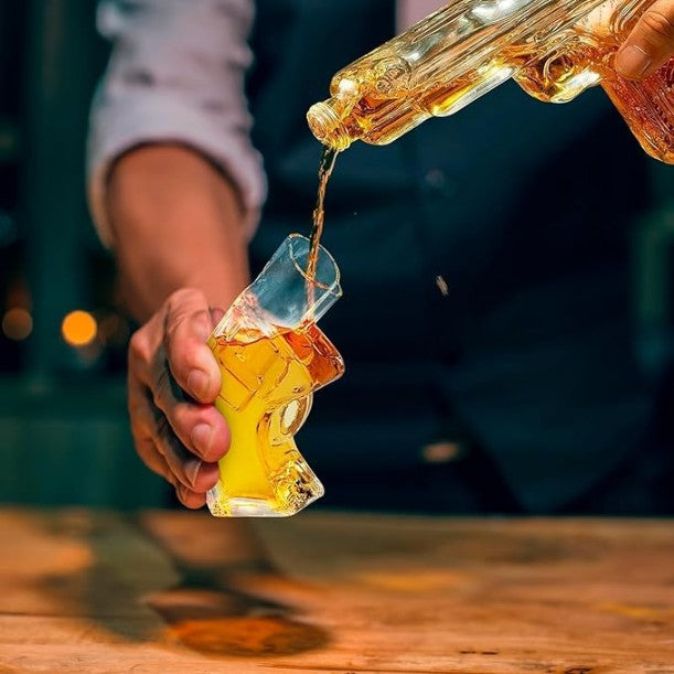 Whiskey Gun Decanter & Glasses Set