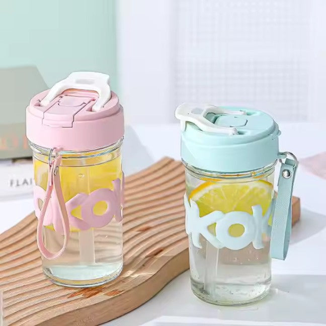 Glass Coffee Mug with Lid and Straw,Reusable Glass Coffee Cup,Glass Travel Mug with Silicone Sleeve,Glass Water Bottle for Coffee
