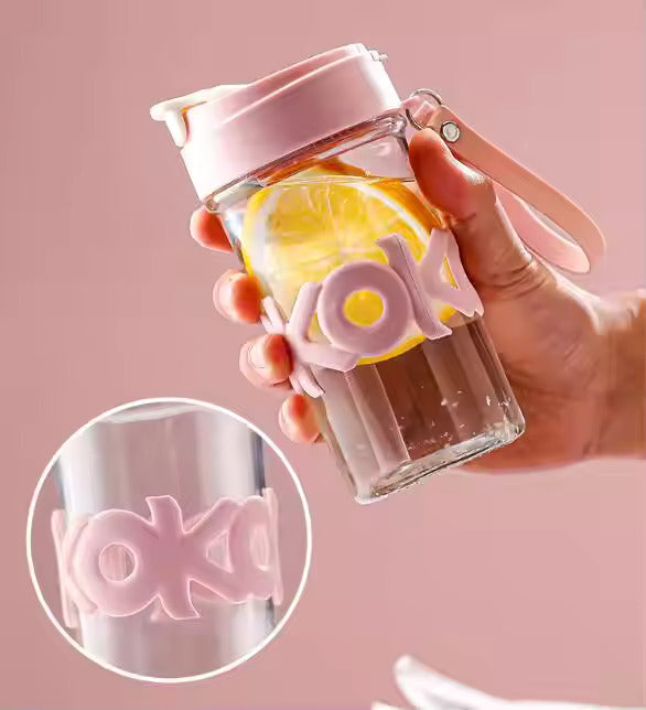 Glass Coffee Mug with Lid and Straw,Reusable Glass Coffee Cup,Glass Travel Mug with Silicone Sleeve,Glass Water Bottle for Coffee