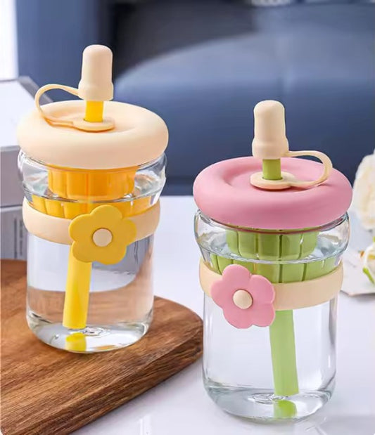 Reusable Glass Water Bottles,Clear Glass Cup Water Bottle | Reusable Drinkware with Straw and Lid, Large Container Jug for Coffee, Tea, Milk, Soda, Juice, Beverage