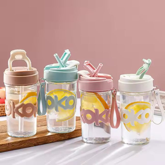 Glass Coffee Mug with Lid and Straw,Reusable Glass Coffee Cup,Glass Travel Mug with Silicone Sleeve,Glass Water Bottle for Coffee